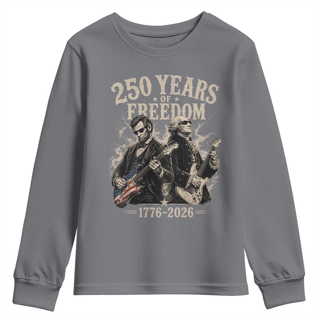 George Washington Lincoln Playing Guitar USA 250th Anniversary Youth Sweatshirt 250 Years Of Freedom 1776 2026 TS11 Charcoal Print Your Wear