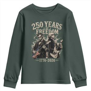George Washington Lincoln Playing Guitar USA 250th Anniversary Youth Sweatshirt 250 Years Of Freedom 1776 2026 TS11 Dark Forest Green Print Your Wear