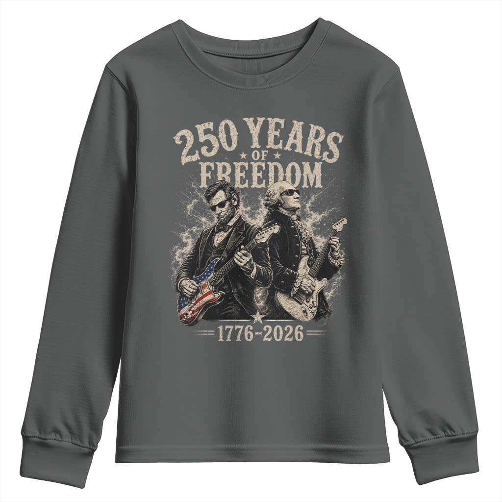 George Washington Lincoln Playing Guitar USA 250th Anniversary Youth Sweatshirt 250 Years Of Freedom 1776 2026 TS11 Dark Heather Print Your Wear