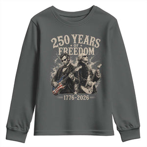 George Washington Lincoln Playing Guitar USA 250th Anniversary Youth Sweatshirt 250 Years Of Freedom 1776 2026 TS11 Dark Heather Print Your Wear