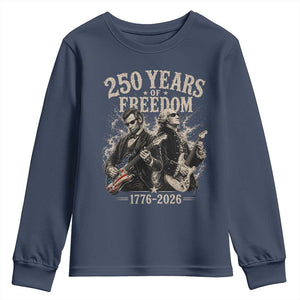 George Washington Lincoln Playing Guitar USA 250th Anniversary Youth Sweatshirt 250 Years Of Freedom 1776 2026 TS11 Navy Print Your Wear
