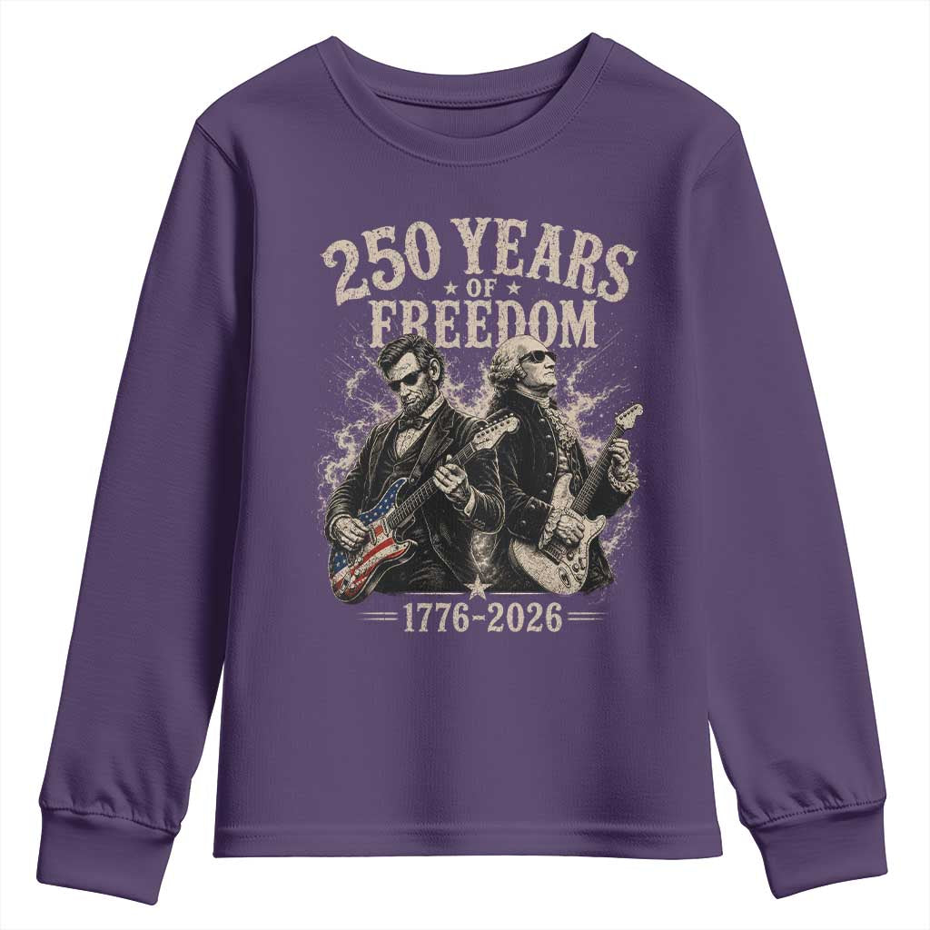 George Washington Lincoln Playing Guitar USA 250th Anniversary Youth Sweatshirt 250 Years Of Freedom 1776 2026 TS11 Purple Print Your Wear