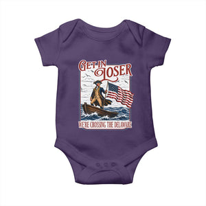 Get In Loser We're Crossing The Delaware Baby Onesie Funny George Washington US 250th 4th Of July TS11 Purple Print Your Wear