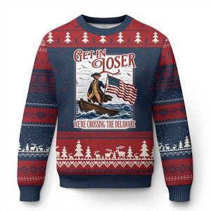 Get In Loser We're Crossing The Delaware Ugly Christmas Sweater Funny George Washington US 250th 4th Of July TS11 Navy Red Print Your Wear