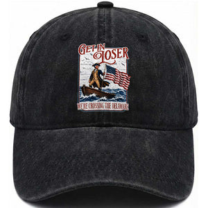 Get In Loser We're Crossing The Delaware Washed Cotton Baseball Cap Funny George Washington US 250th 4th Of July TS11 Print Your Wear