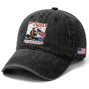 Get In Loser We're Crossing The Delaware Washed Cotton Baseball Cap Funny George Washington US 250th 4th Of July TS11 Print Your Wear
