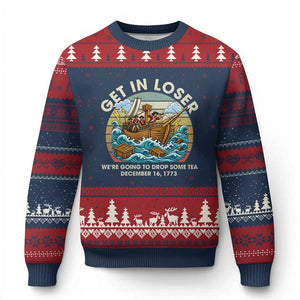 Get in Loser We're Going to Drop Some Tea Ugly Christmas Sweater Funny 4th of July TS11 Navy Red Print Your Wear