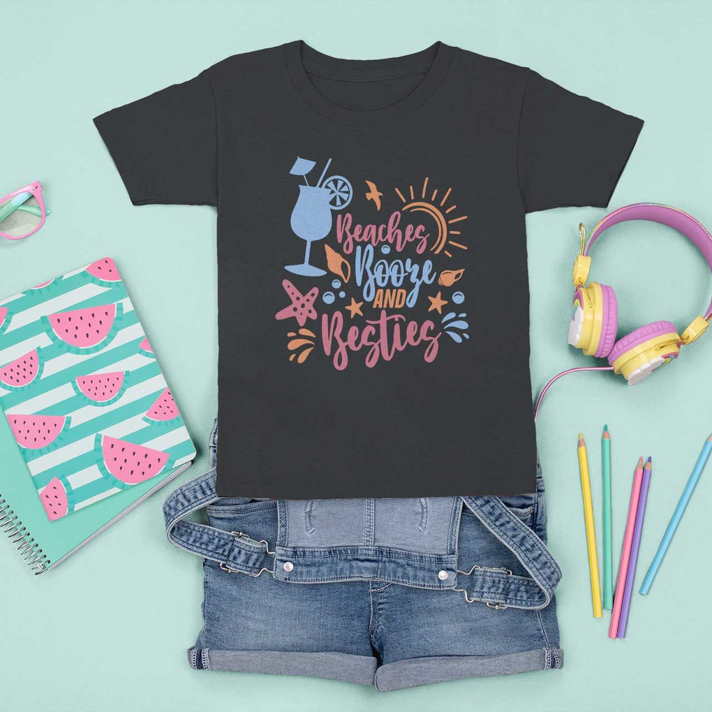 Funny Girls Trip T Shirt For Kid Beaches Booze And Besties Seashell Cocktail TS11 Black Print Your Wear