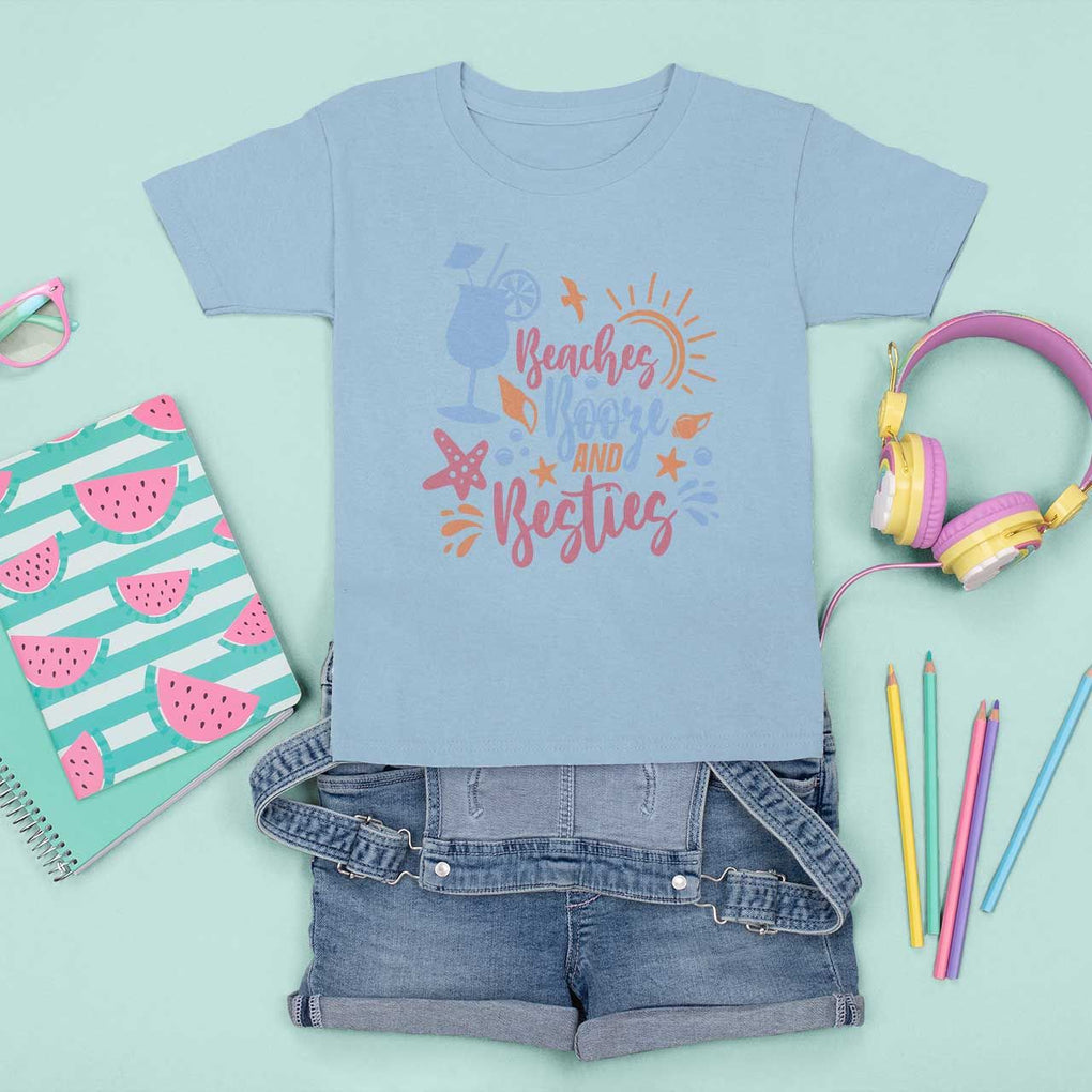 Funny Girls Trip T Shirt For Kid Beaches Booze And Besties Seashell Cocktail TS11 Light Blue Print Your Wear