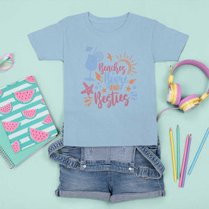 Funny Girls Trip T Shirt For Kid Beaches Booze And Besties Seashell Cocktail TS11 Light Blue Print Your Wear