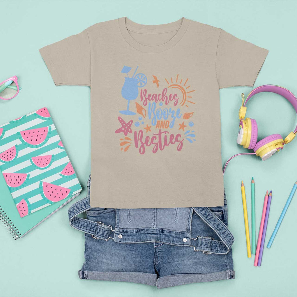 Funny Girls Trip T Shirt For Kid Beaches Booze And Besties Seashell Cocktail TS11 Sand Print Your Wear