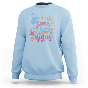 Funny Girls Trip Sweatshirt Beaches Booze And Besties Seashell Cocktail TS11 Light Blue Print Your Wear