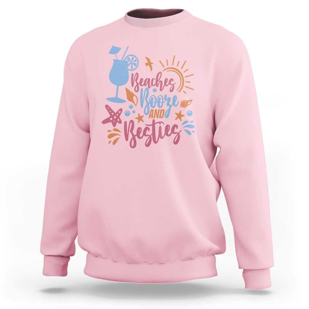 Funny Girls Trip Sweatshirt Beaches Booze And Besties Seashell Cocktail TS11 Light Pink Print Your Wear