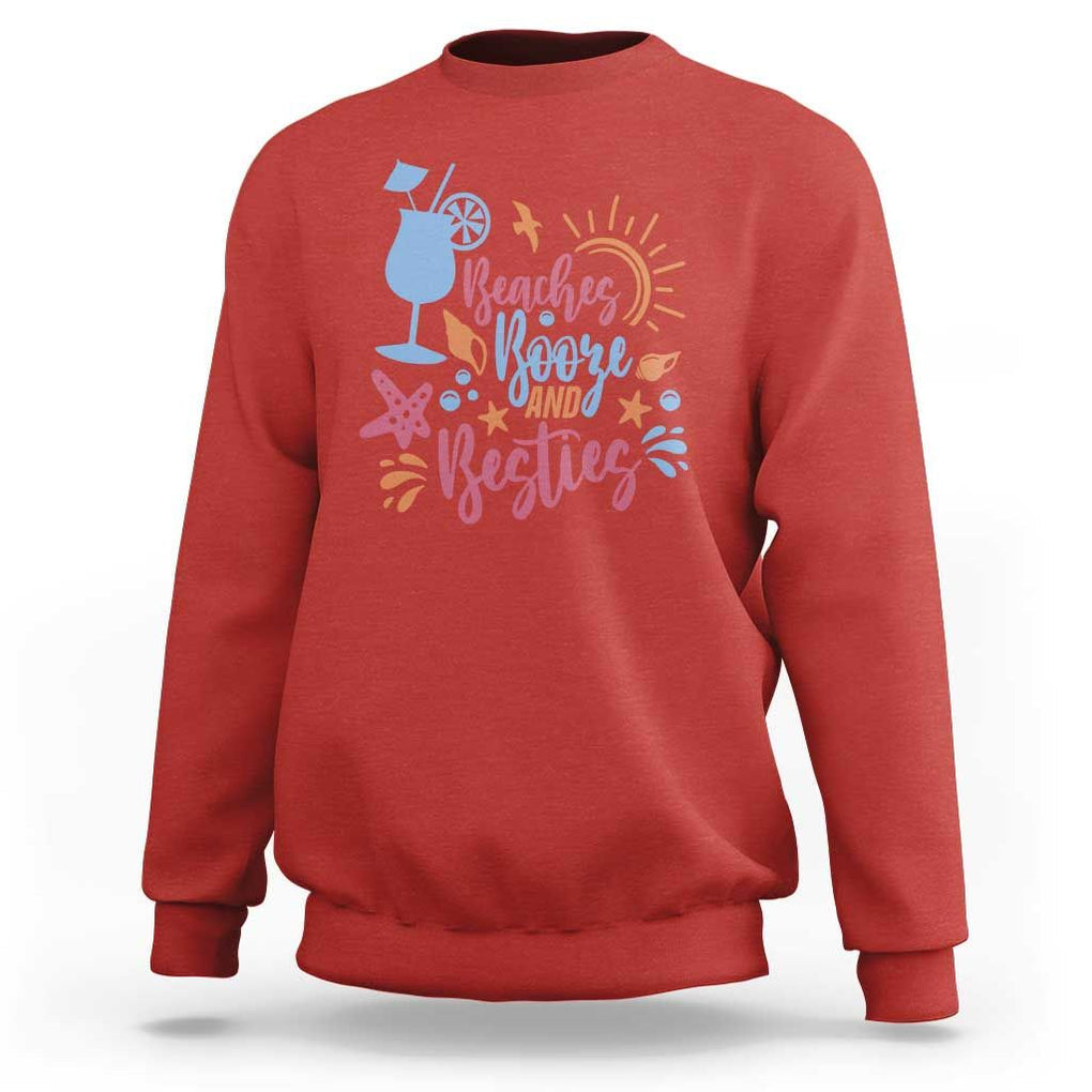 Funny Girls Trip Sweatshirt Beaches Booze And Besties Seashell Cocktail TS11 Red Print Your Wear