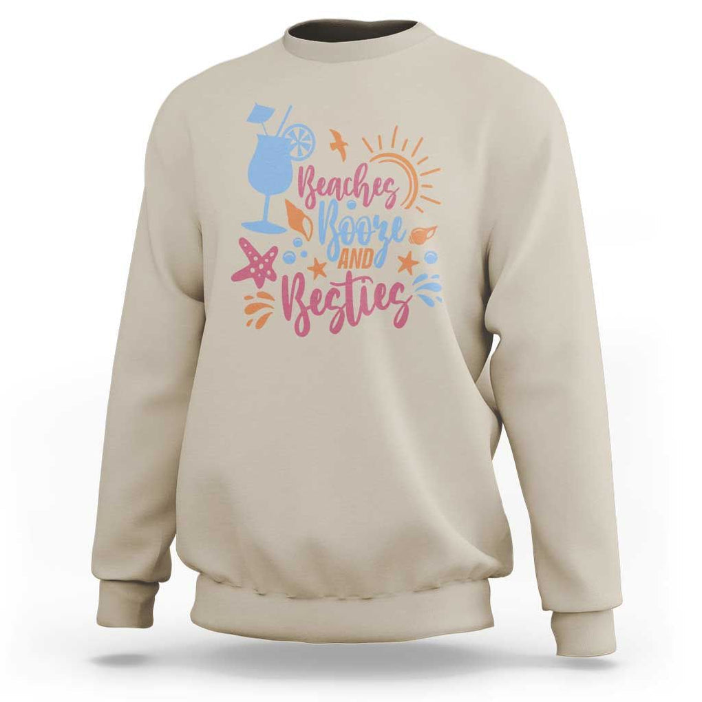 Funny Girls Trip Sweatshirt Beaches Booze And Besties Seashell Cocktail TS11 Sand Print Your Wear