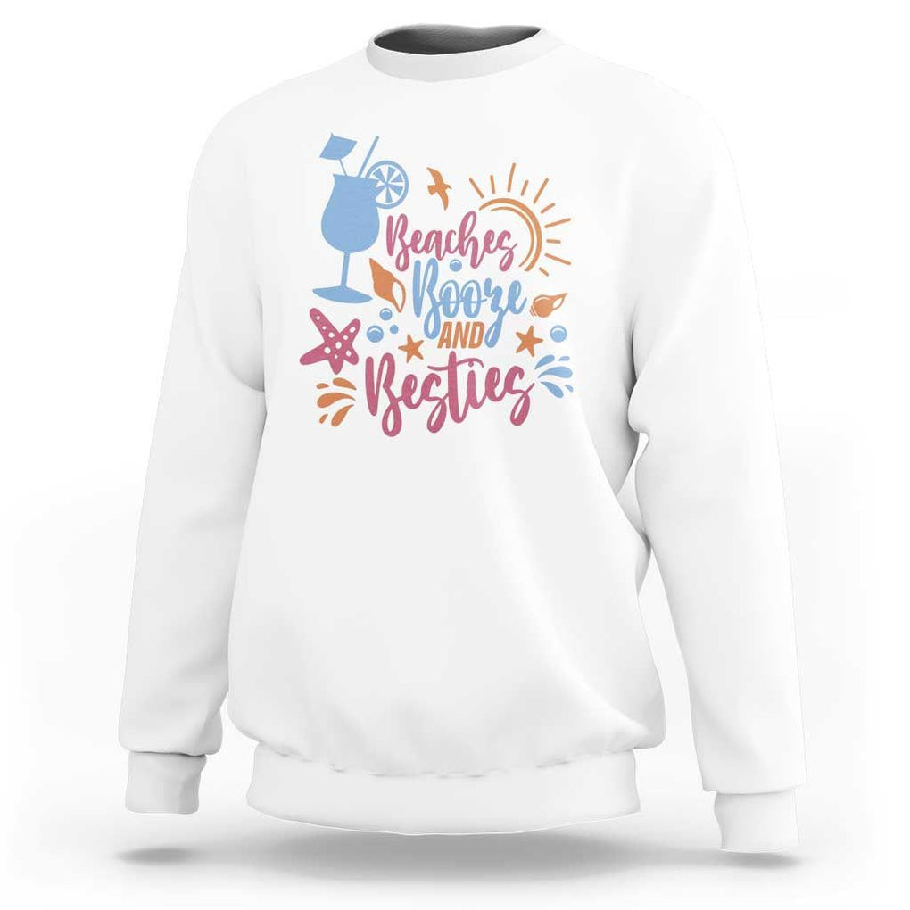 Funny Girls Trip Sweatshirt Beaches Booze And Besties Seashell Cocktail TS11 White Print Your Wear