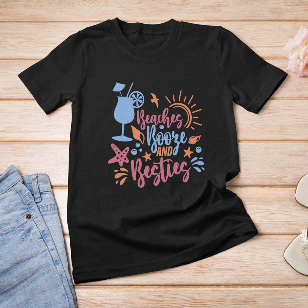Funny Girls Trip T Shirt For Women Beaches Booze And Besties Seashell Cocktail TS11 Black Print Your Wear
