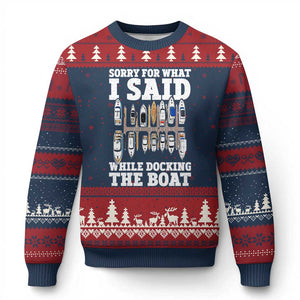 Funny Sorry For What I Said While Docking The Boat Ugly Christmas Sweater Boating Humor TS11 Navy Red Print Your Wear