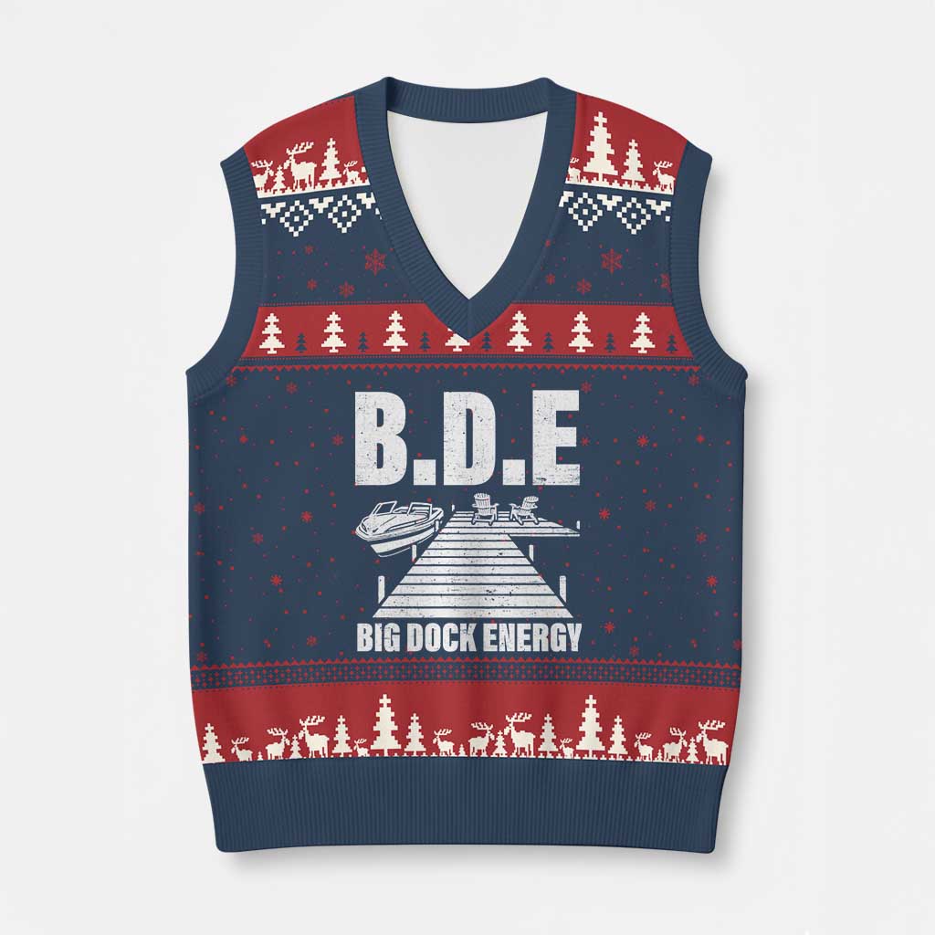 Funny BDE Big Dock Energy V-Neck Knit Sweater Vest Lake And Boating Lover TS11 Navy Red Print Your Wear