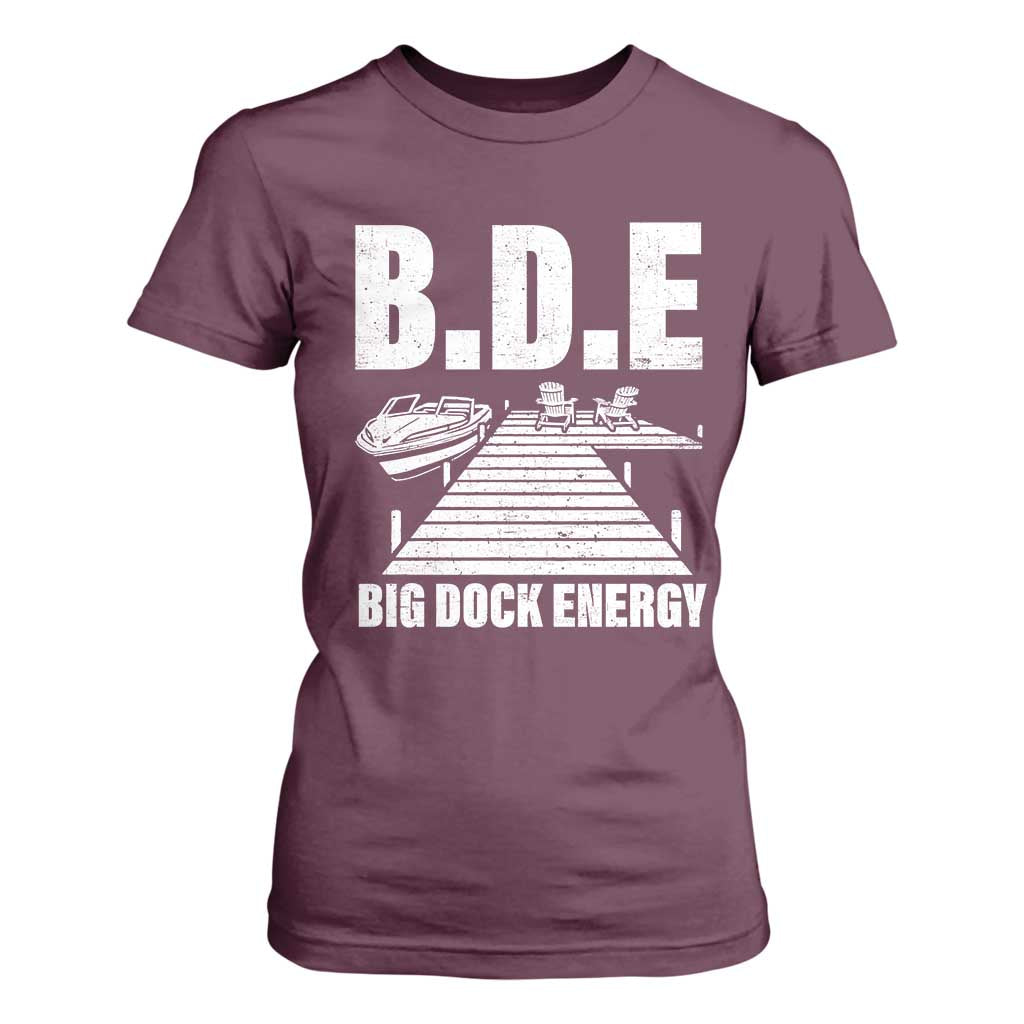 Funny BDE Big Dock Energy T Shirt For Women Lake And Boating Lover TS11 Maroon Print Your Wear