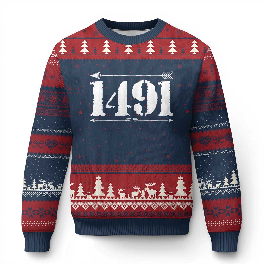 Proud Native American 1491 Indigenous People Day Ugly Christmas Sweater TS11 Navy Red Print Your Wear