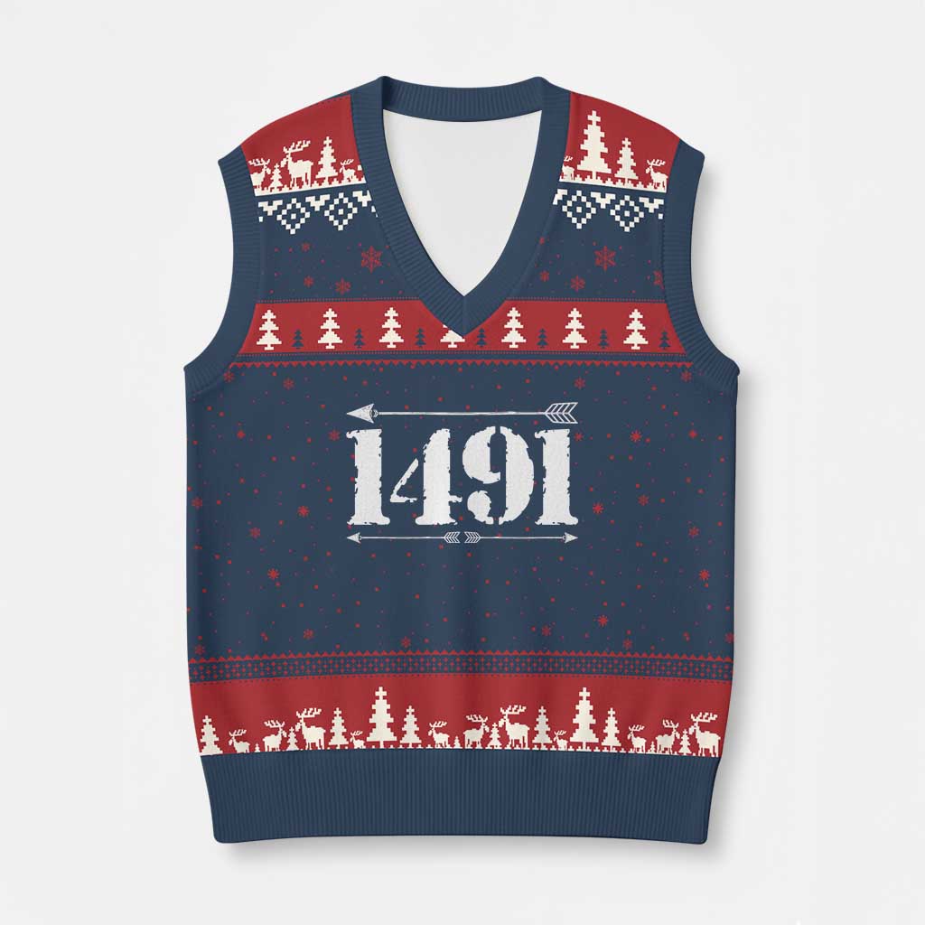 Proud Native American 1491 Indigenous People Day V-Neck Knit Sweater Vest TS11 Navy Red Print Your Wear