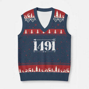 Proud Native American 1491 Indigenous People Day V-Neck Knit Sweater Vest TS11 Navy Red Print Your Wear