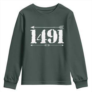 Proud Native American 1491 Indigenous People Day Youth Sweatshirt TS11 Dark Forest Green Print Your Wear