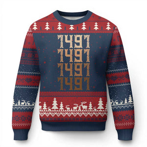 Proud Native American 1491 Pre Columbus Indigenous People Day Ugly Christmas Sweater TS11 Navy Red Print Your Wear