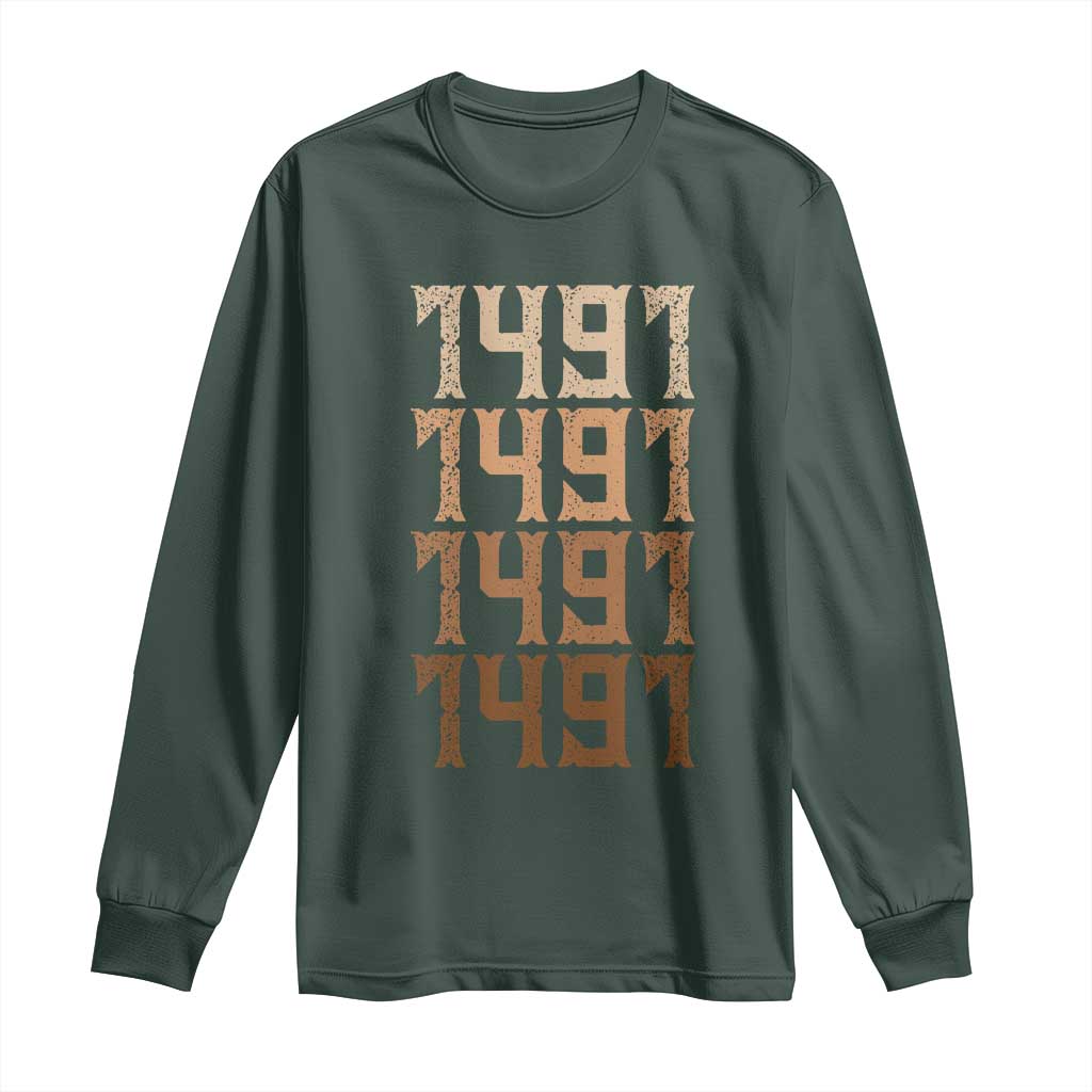 Proud Native American 1491 Pre Columbus Indigenous People Day Long Sleeve Shirt TS11 Dark Forest Green Print Your Wear