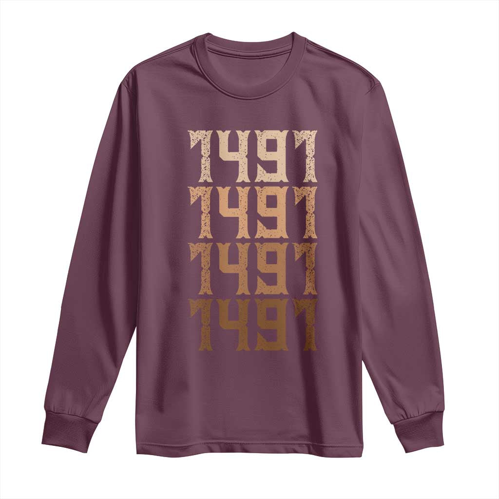 Proud Native American 1491 Pre Columbus Indigenous People Day Long Sleeve Shirt TS11 Maroon Print Your Wear