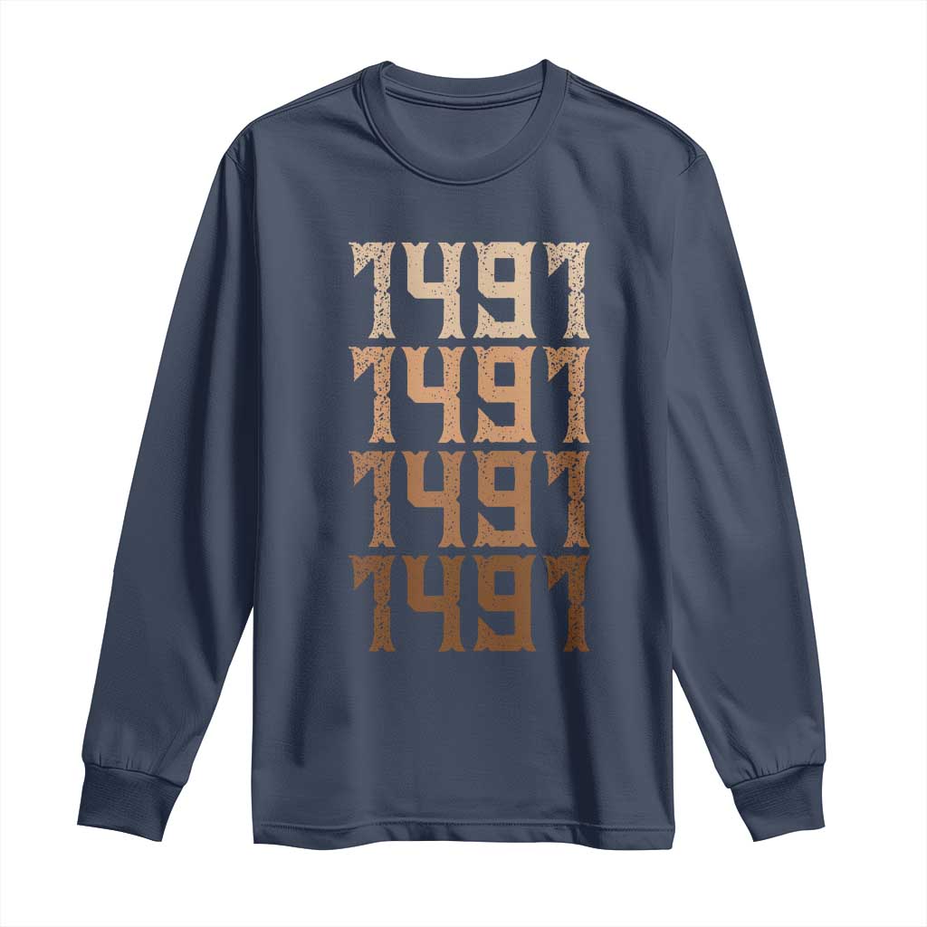 Proud Native American 1491 Pre Columbus Indigenous People Day Long Sleeve Shirt TS11 Navy Print Your Wear