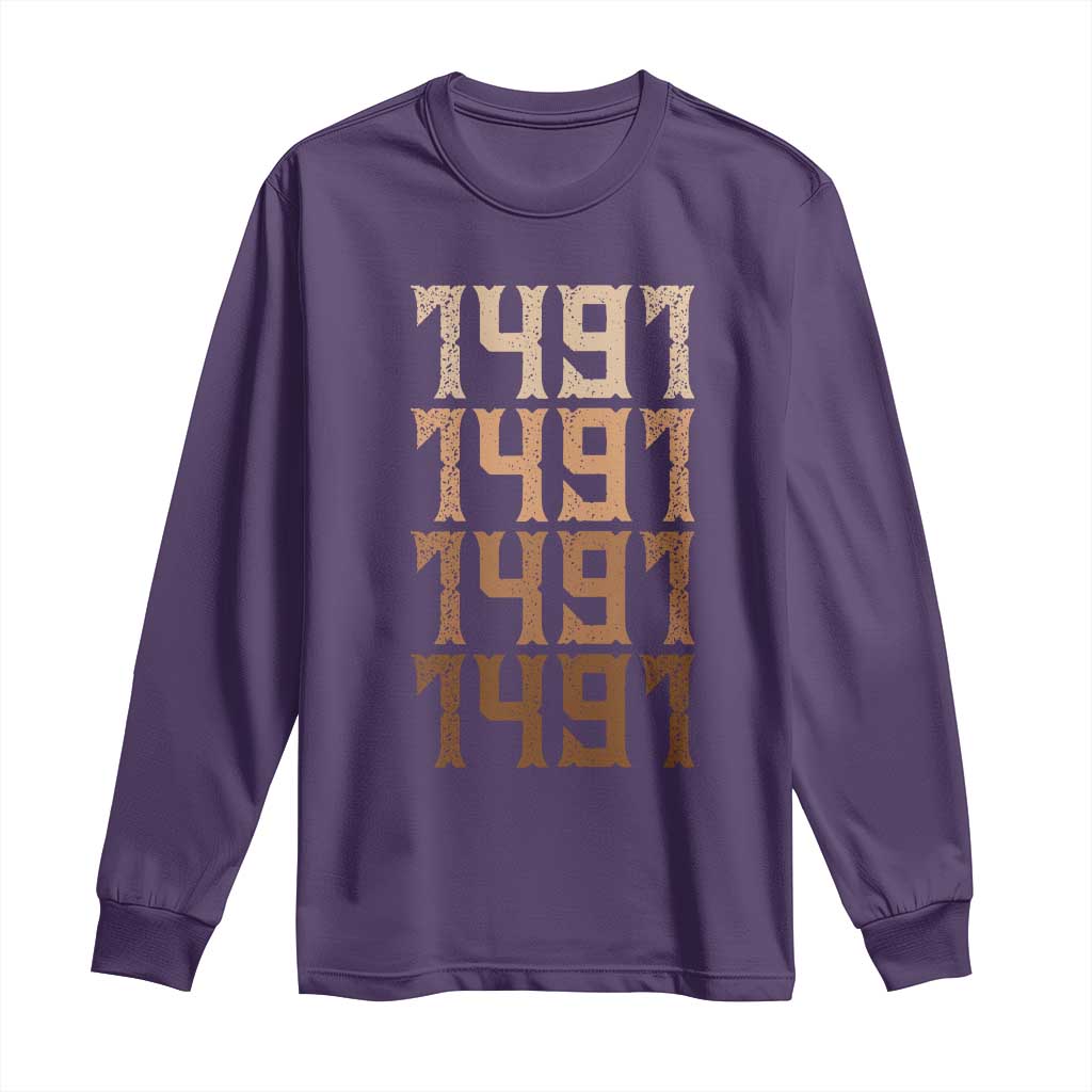 Proud Native American 1491 Pre Columbus Indigenous People Day Long Sleeve Shirt TS11 Purple Print Your Wear