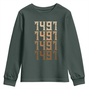 Proud Native American 1491 Pre Columbus Indigenous People Day Youth Sweatshirt TS11 Dark Forest Green Print Your Wear