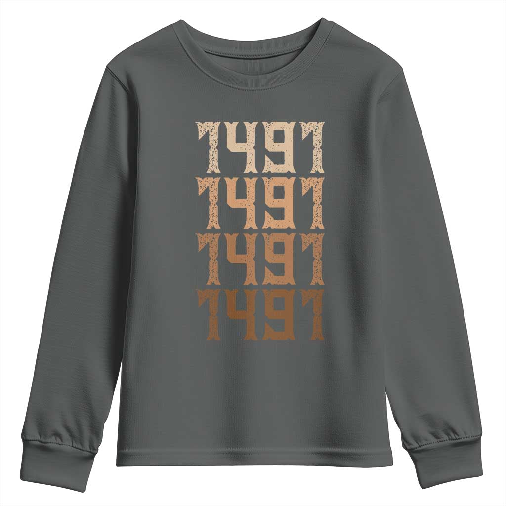 Proud Native American 1491 Pre Columbus Indigenous People Day Youth Sweatshirt TS11 Dark Heather Print Your Wear