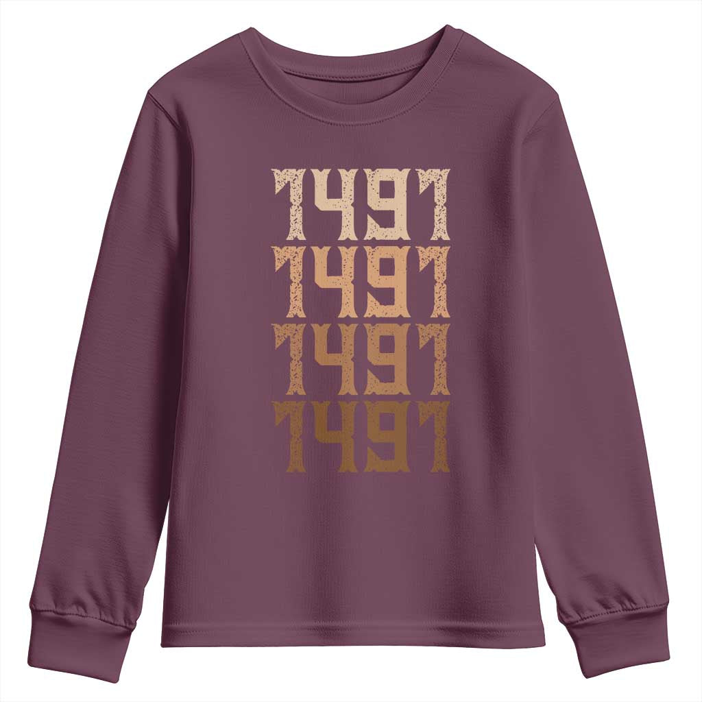 Proud Native American 1491 Pre Columbus Indigenous People Day Youth Sweatshirt TS11 Maroon Print Your Wear