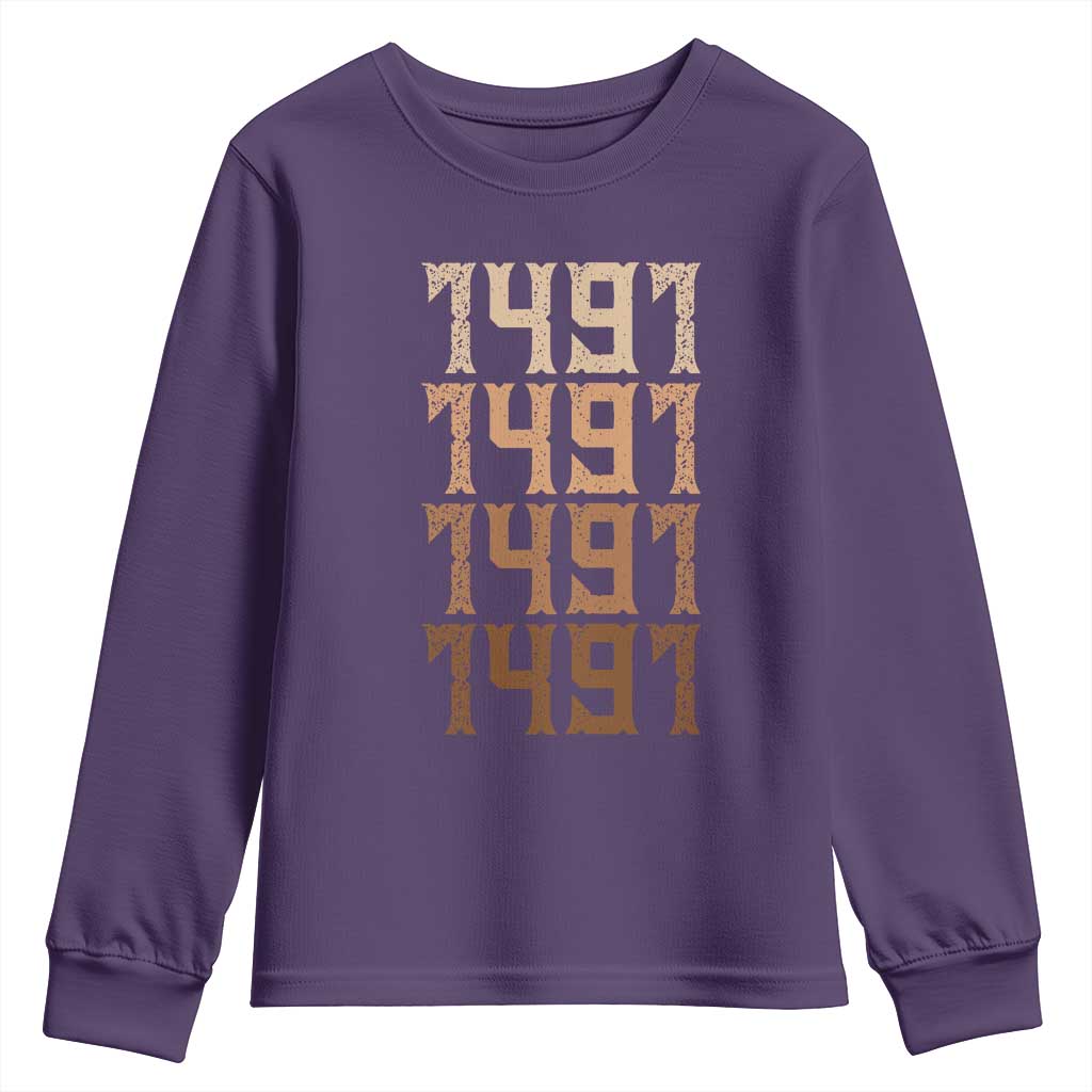 Proud Native American 1491 Pre Columbus Indigenous People Day Youth Sweatshirt TS11 Purple Print Your Wear