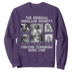 The Original Homeland Security Fighting Terrorism Since 1492 Sweatshirt Native American TS11 Purple Print Your Wear