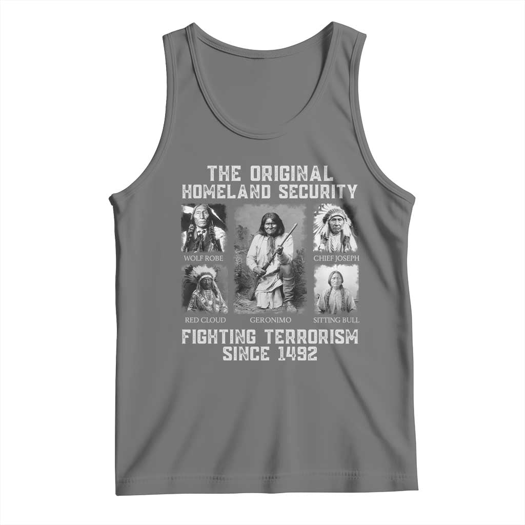 The Original Homeland Security Fighting Terrorism Since 1492 Tank Top Native American TS11 Black Heather Print Your Wear