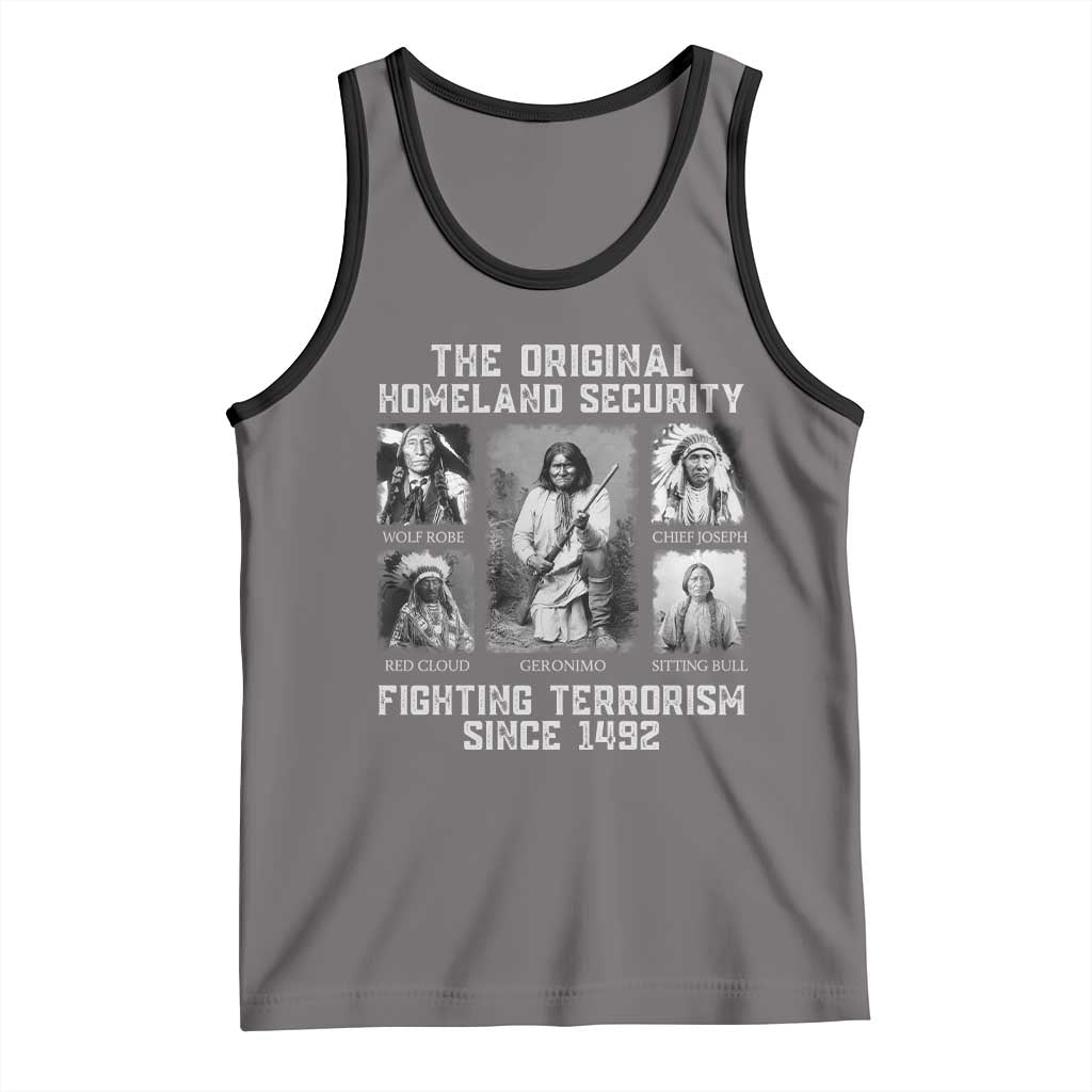 The Original Homeland Security Fighting Terrorism Since 1492 Tank Top Native American TS11 Deep Heather Black Print Your Wear