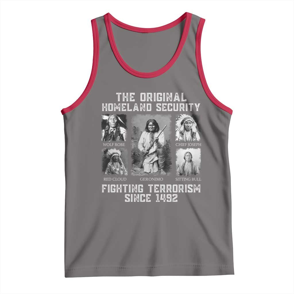 The Original Homeland Security Fighting Terrorism Since 1492 Tank Top Native American TS11 Deep Heather Red Print Your Wear