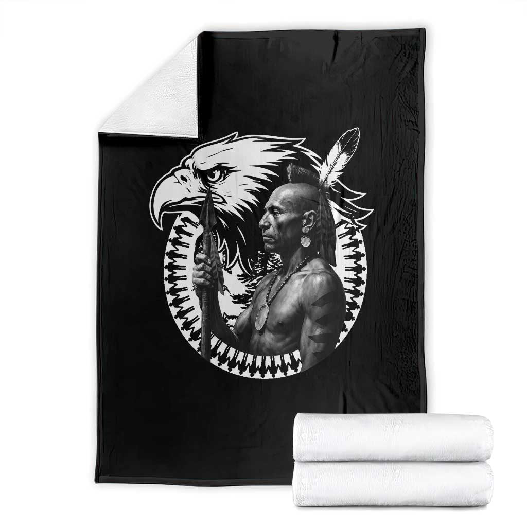 Mohawk Warrior Tribe Throw Blanket Native American Haudenosaunee Pride Vintage Eagle TS11 Black Print Your Wear