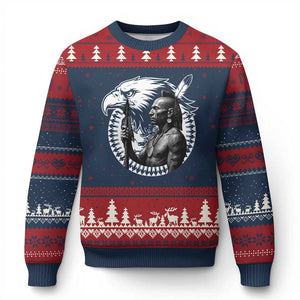 Mohawk Warrior Tribe Ugly Christmas Sweater Native American Haudenosaunee Pride Vintage Eagle TS11 Navy Red Print Your Wear
