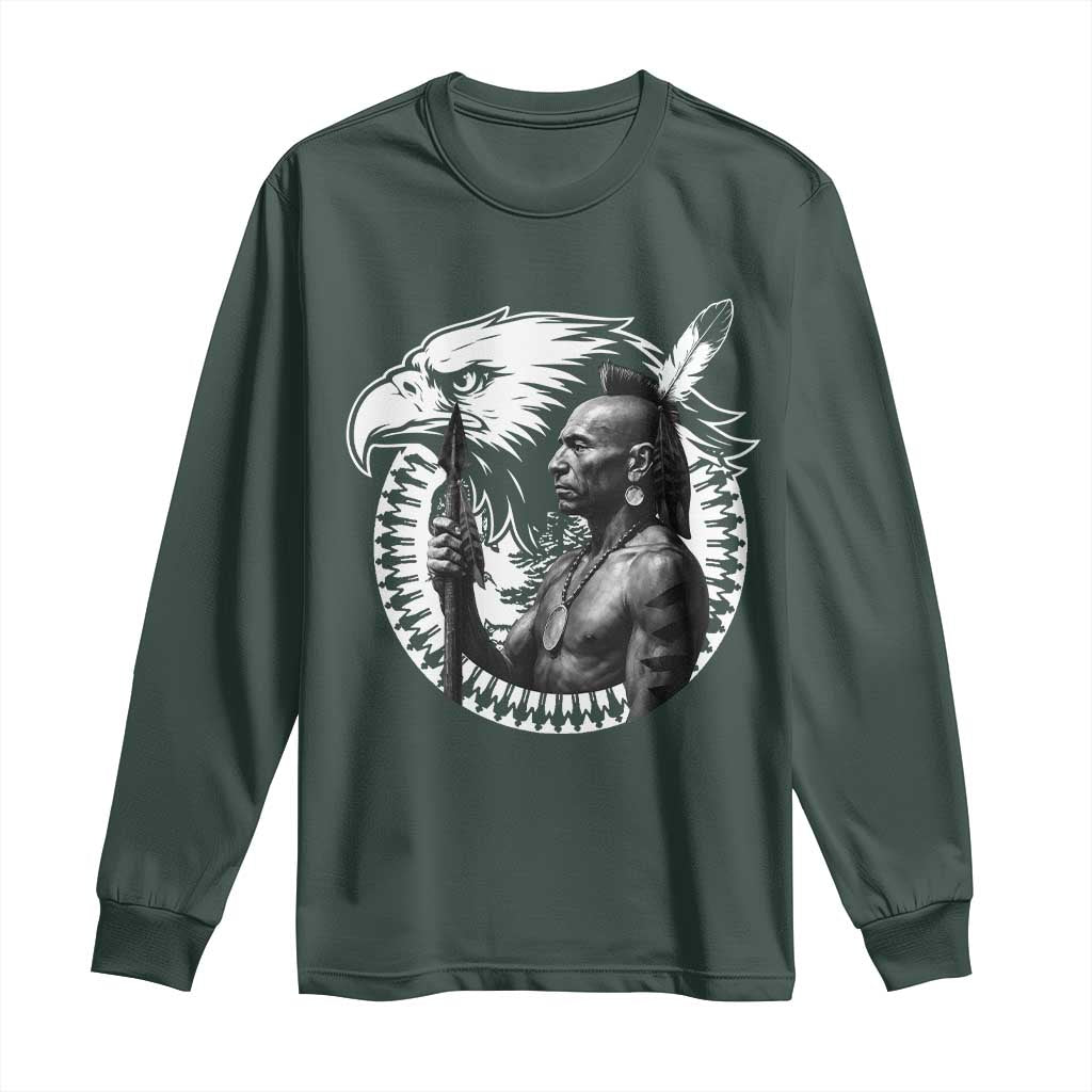 Mohawk Warrior Tribe Long Sleeve Shirt Native American Haudenosaunee Pride Vintage Eagle TS11 Dark Forest Green Print Your Wear