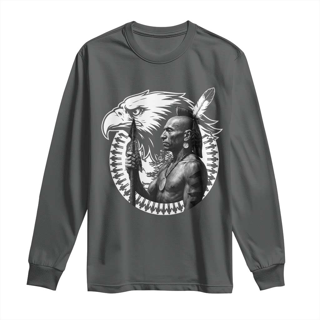 Mohawk Warrior Tribe Long Sleeve Shirt Native American Haudenosaunee Pride Vintage Eagle TS11 Dark Heather Print Your Wear