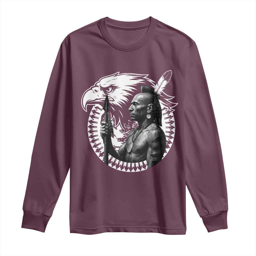 Mohawk Warrior Tribe Long Sleeve Shirt Native American Haudenosaunee Pride Vintage Eagle TS11 Maroon Print Your Wear