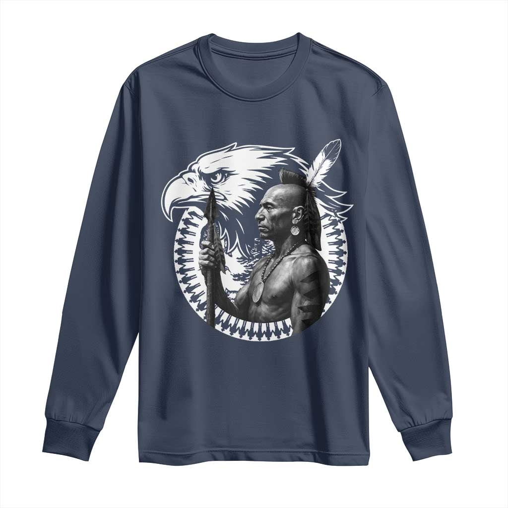 Mohawk Warrior Tribe Long Sleeve Shirt Native American Haudenosaunee Pride Vintage Eagle TS11 Navy Print Your Wear