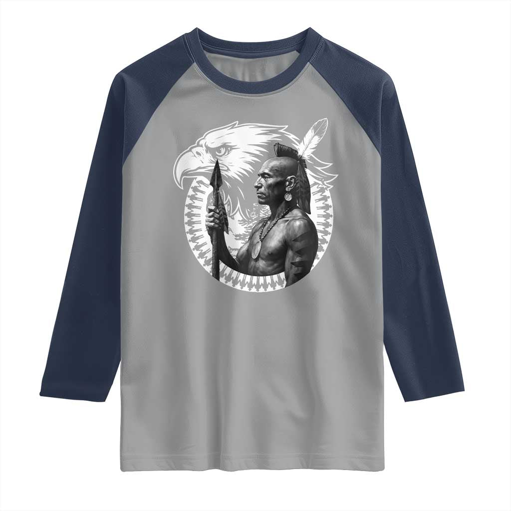 Mohawk Warrior Tribe Raglan Shirt Native American Haudenosaunee Pride Vintage Eagle TS11 Sport Gray Navy Print Your Wear