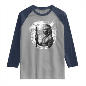 Mohawk Warrior Tribe Raglan Shirt Native American Haudenosaunee Pride Vintage Eagle TS11 Sport Gray Navy Print Your Wear
