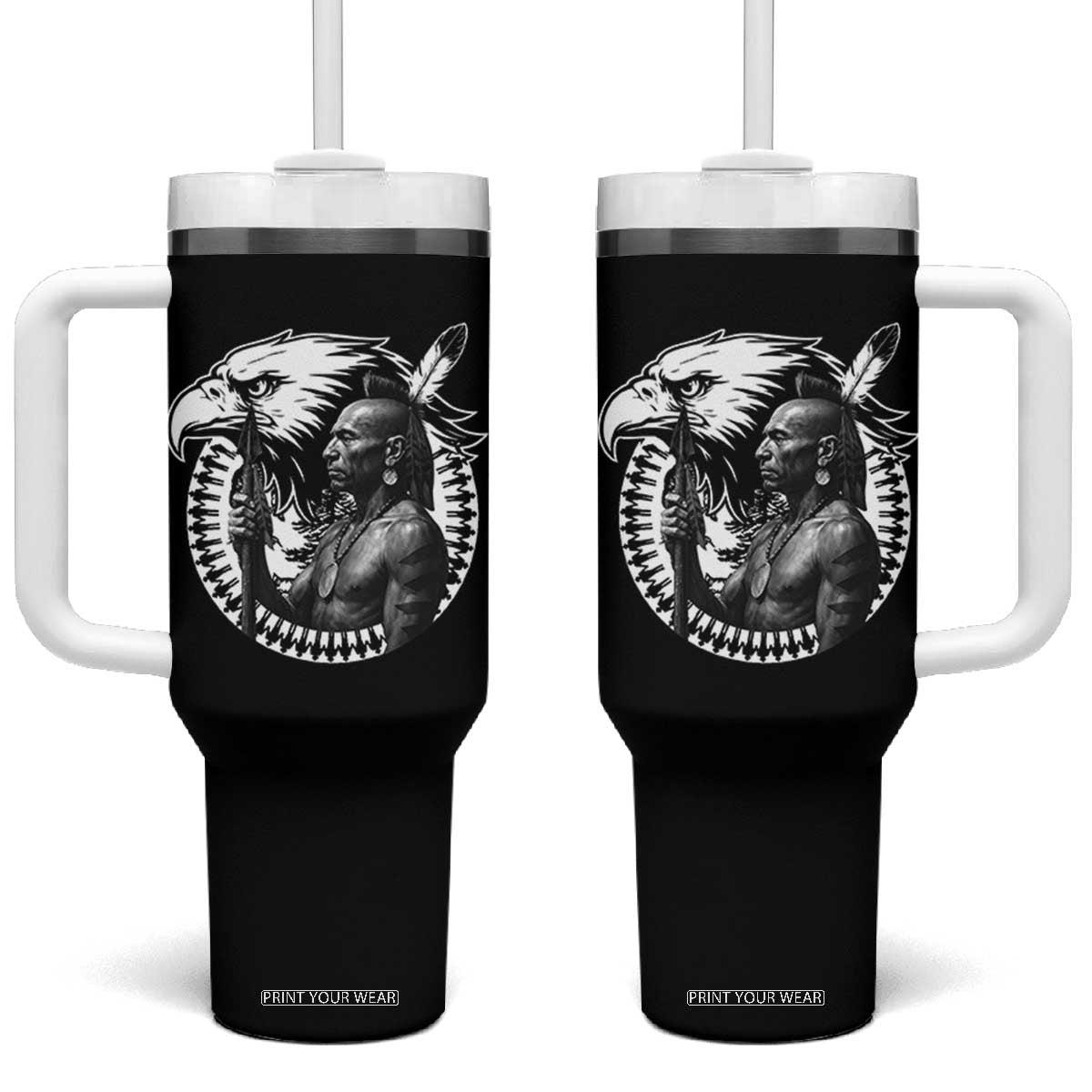 Mohawk Warrior Tribe Tumbler With Handle Native American Haudenosaunee Pride Vintage Eagle TS11 One Size: 40 oz Black Print Your Wear